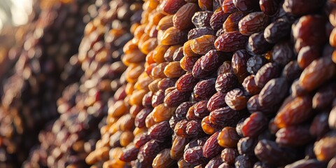 Poster - Piles of dates fill the frame, showcasing the rich texture and natural beauty of dates. This vibrant display highlights the abundance of dates in various settings and arrangements.