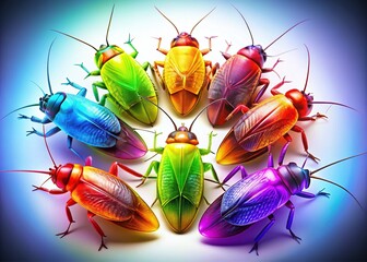 Wall Mural - Colorful Cockroach Silhouettes: A Striking Macro Photography Study