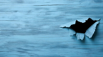 Poster - Peeling paint on a blue wooden surface revealing dark layers underneath