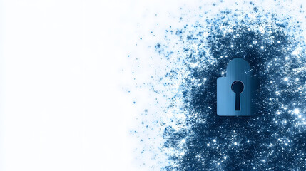 Poster - Digital lock surrounded by sparkling particles representing security and protection
