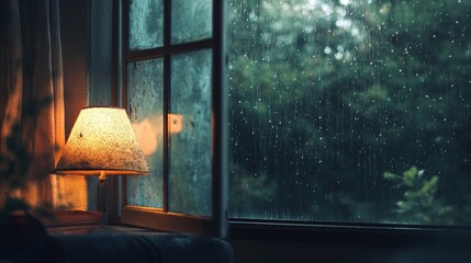 Poster - compact powder overlaid with rain-drenched windowpanes, creating a soft, serene vibe.