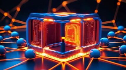Poster - An abstract futuristic, abstract technology 3D cubes structure, with intricate circuit patterns on their surfaces