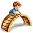 © NatthaphonSiri - Happy boy playing on a wooden climbing arch at a playground.