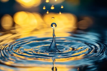 Poster - A drop of water falling into a body of water. The water is calm and still, and the drop creates a ripple effect. Concept of tranquility and peacefulness