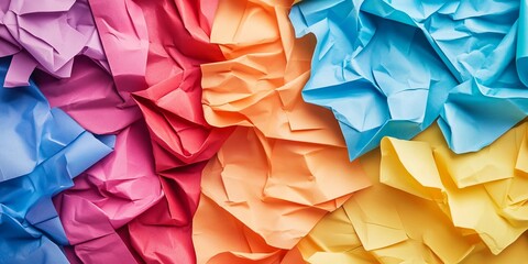 Poster - A vibrant collection of crumpled paper in various colors, perfect for creative backgrounds and design inspiration.