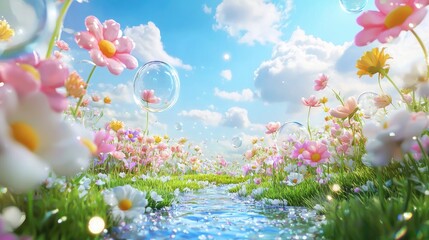 cute large numbers, round shape, girlish color, a dreamy background of blue sky and white clouds, gr