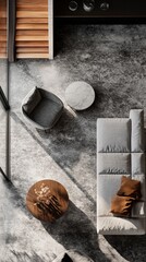 Poster - A living room with a couch and two chairs. A vase with flowers sits on a table