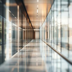 Wall Mural - a long, empty hallway with a lot of windows. the windows are reflecting the light from the hallway, 