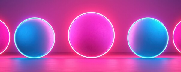 Poster - Vibrant neon spheres in studio abstract art display colorful illumination modern design artistic perspective