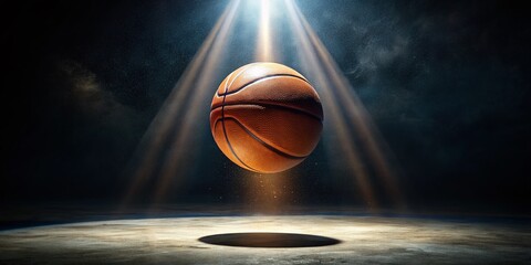 Poster - Surreal Basketball: Illuminated Sphere in Cosmic Darkness - Stock Photo