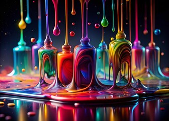 Poster - Surreal Colorful Nail Polish Drips and Splashes Abstract Background