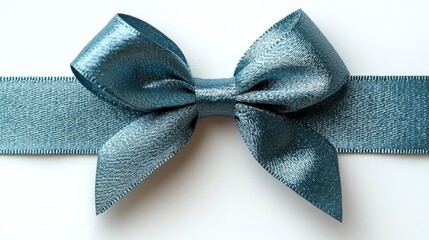 Wall Mural - Close-up of a tied teal satin ribbon bow on white background.