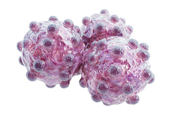Poster - Digital Rendering of Virus Cells with Pink and Purple Details