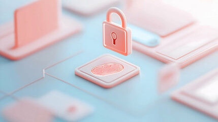 Aufkleber - A digital illustration featuring a padlock and fingerprint symbol, representing security and identity verification in technology.