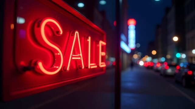 neon sign sale at night in the city.