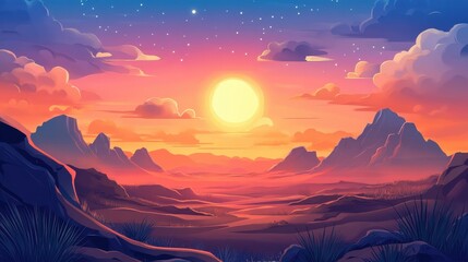 Wall Mural - Sunset Over a Desert Mountain Range