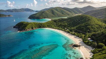 Canvas Print - Drone View of Turquoise Waters and Lush Islands, British Virgin Islands