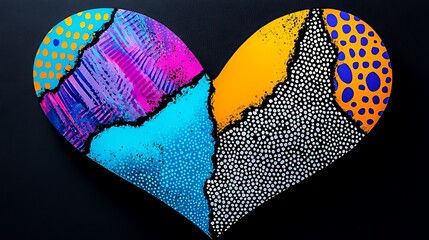 Poster - Vibrant and Dynamic Pop Art Heart Arrangement with Colorful Patterns and Textures for Creative and Contemporary Decor