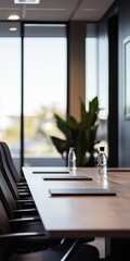 Poster - A conference room with a table and chairs. A bottle of water sits on the table. The room is empty