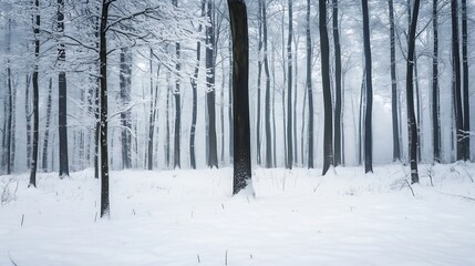 Aufkleber - Winter Wonderland with Snow-Covered Trees in Mystical Silent Forest Captivates Seasonal Beauty : Generative AI