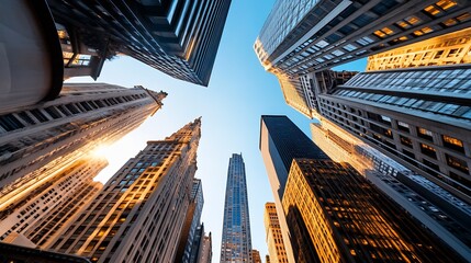Aufkleber - Sunset skyline with gleaming skyscrapers showcasing architectural modernity in a vibrant urban scene : Generative AI