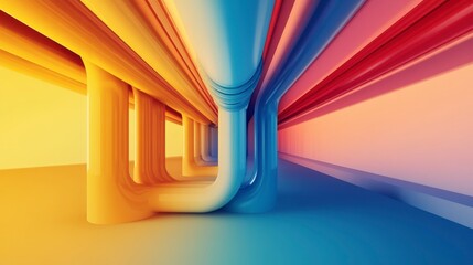 Poster - Colorful Abstract Pipes in Smooth Gradient Background with Light Effects