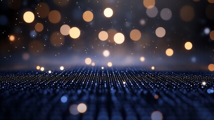 Poster - Elegant Golden Bokeh Light Sparks on Dark Blue Background : Generative AI