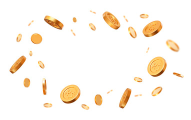 Wall Mural - 3d flying golden coins of brazilian real on white isolated background. rich or casino luck concept. 