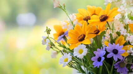 Poster - Vibrant Wildflower Bouquet with Yellow Daisies and Mixed Blooms in Nature : Generative AI