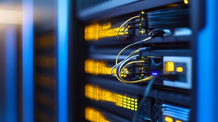 Aufkleber - Modern Data Center Server Room with Bright Blue LED Lights : Generative AI