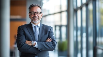 Aufkleber - Confident Businessman in Modern Office with Glass Windows and Stylish Suit : Generative AI