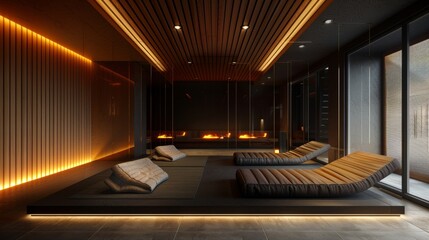 Wall Mural - Futuristic modern empty room  innovative 3d design with striking lighting and architectural features