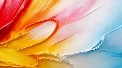 Poster - Vibrant Abstract Oil Painting with Bold Brush Strokes in Red Orange Yellow Blue : Generative AI