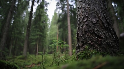 Poster - Close-up of moss-covered tree bark in lush forest setting enhancing focus on natural textures and details : Generative AI