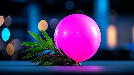 Poster - Stunning Pink Heart-Shaped Balloon Against a Softly Blurred Background with Green Leaves Creating an Elegant Centerpiece for Celebrations and Events