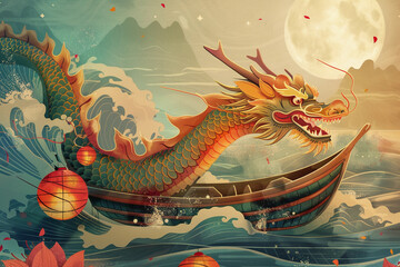 Beautiful holiday composition for happy celebrate chinese dragon boat festival, abstract vivid composition consists of fictional unreal fantastic vision on background