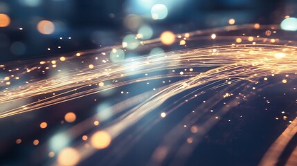 Poster - Mesmerizing Gold and Blue Light Trails in a Dreamlike Bokeh Aesthetic with Abstract Blurred Background : Generative AI