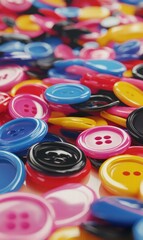 Canvas Print - Colorful buttons scattered on a surface. AI.