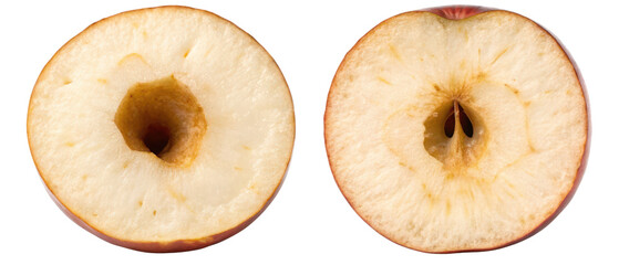 Two apple halves isolated with transparent background