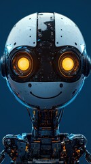 Sticker - Friendly robot with glowing eyes. AI.