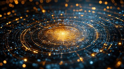 Poster - Abstract Digital Network Concentric Circles Glow