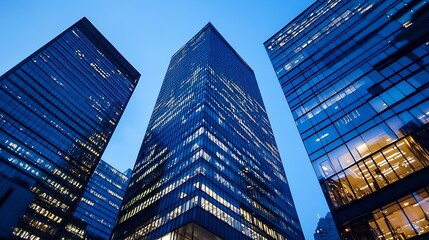 Aufkleber - Modern Skyscraper Buildings Illuminated at Night in the Urban Business District : Generative AI