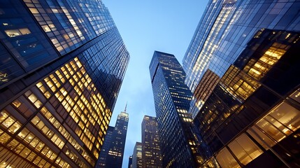 Aufkleber - Illuminated Skyscrapers at Twilight Showcasing Citys Modern Urban Business Vibe : Generative AI