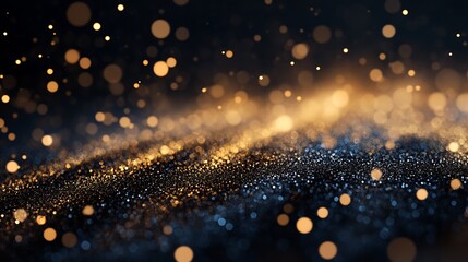 Poster - Golden Glitter Bokeh Light Effects on Dark Glow Abstract Background : Generative AI