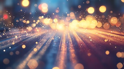 Leinwandbilder - Abstract Light Trails with Glittering Bokeh on a Vibrant Nighttime Street : Generative AI