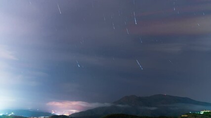 Wall Mural - moving stars at night sky with trails and clouds, time lapse