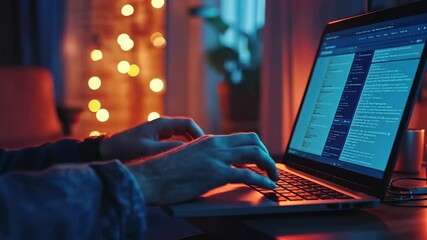 Programmer Working on Laptop at Night, coding, code, computer, darkness, lights