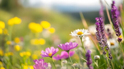 Poster - Vibrant Spring Wildflowers in Bloom on a Sunny Day : Generative AI