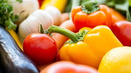 Poster - Vibrant Assorted Fresh Vegetables Including Bell Peppers and Tomato Close Up : Generative AI