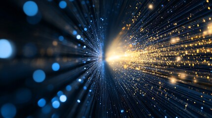 Poster - Golden and Blue Bokeh Light Streaks in Dynamic Cosmic Tunnel Effect : Generative AI